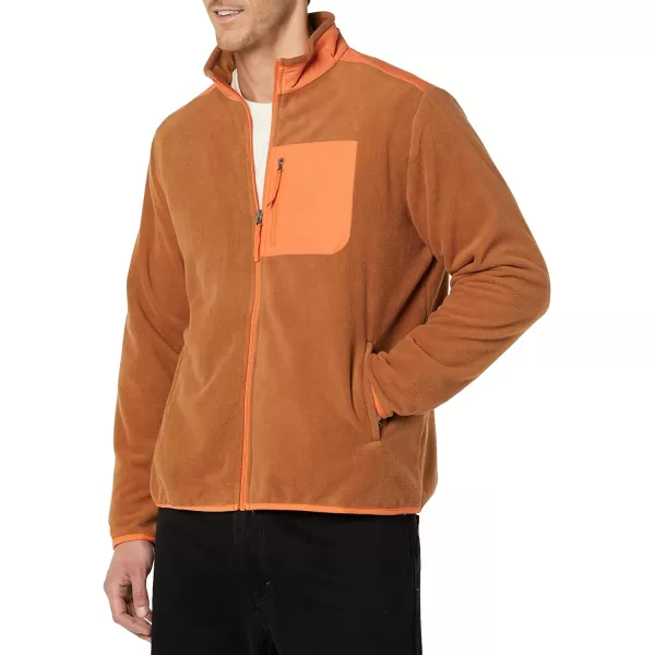 Amazon Essentials Mens FullZip Polar Fleece Jacket Available in Big amp TallPolyester Khaki Brown Orange Color Block