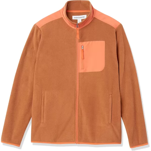 Amazon Essentials Mens FullZip Polar Fleece Jacket Available in Big amp TallPolyester Khaki Brown Orange Color Block