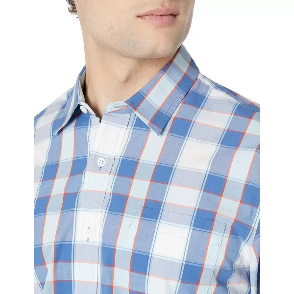 Amazon Essentials Mens SlimFit LongSleeve Poplin ShirtBlue Orange Checked