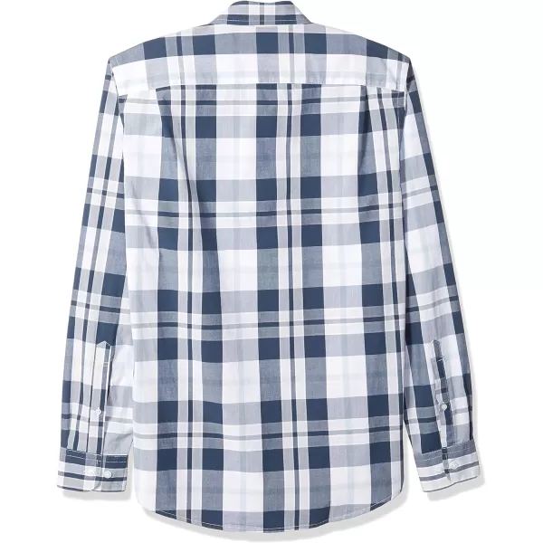 Amazon Essentials Mens SlimFit LongSleeve Poplin ShirtNavy White Large Plaid