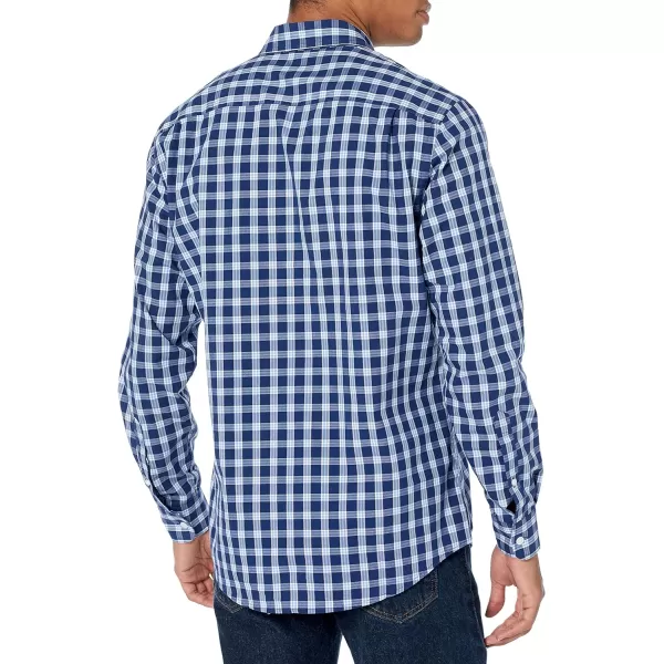 Amazon Essentials Mens SlimFit LongSleeve Poplin ShirtNavy White Plaid