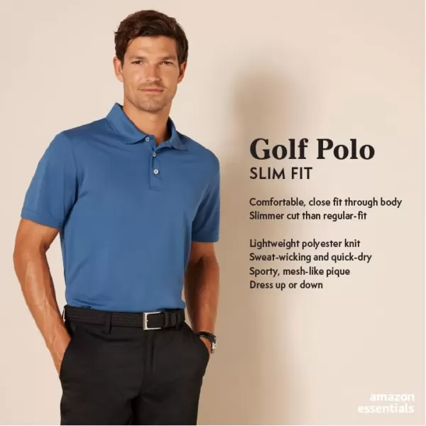 Amazon Essentials Mens SlimFit QuickDry Golf Polo ShirtAqua Blue Stripe