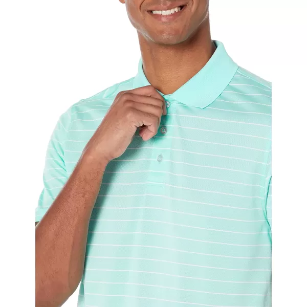 Amazon Essentials Mens SlimFit QuickDry Golf Polo ShirtAqua Blue Stripe