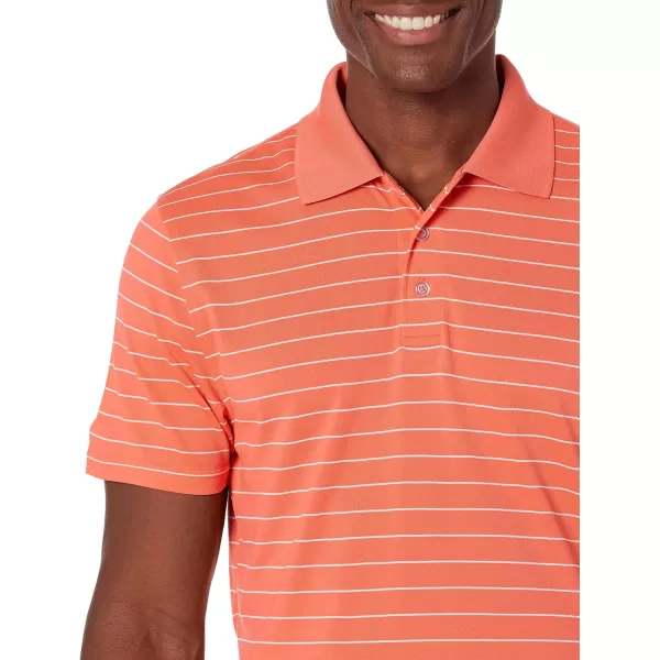 Amazon Essentials Mens SlimFit QuickDry Golf Polo ShirtCoral Orange Stripe