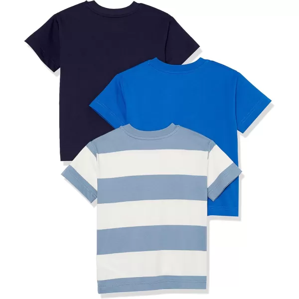 Amazon Essentials Unisex Kids and Toddlers Modern ShortSleeve TShirt Pack of 3Bright BlueDark NavyWhite Rugby Stripe