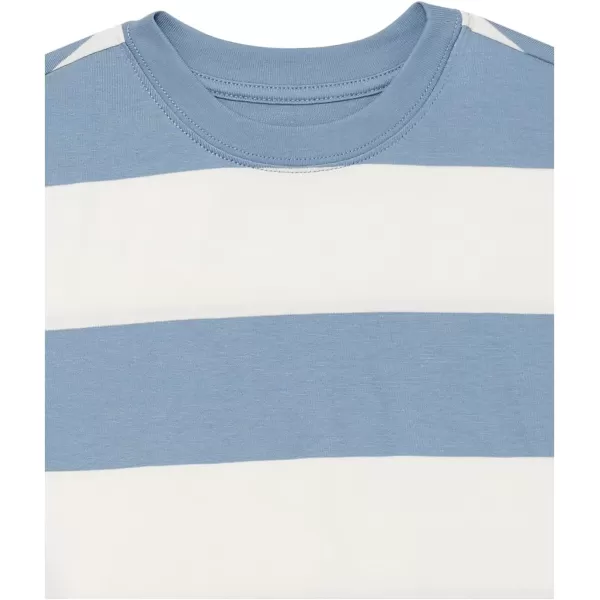 Amazon Essentials Unisex Kids and Toddlers Modern ShortSleeve TShirt Pack of 3Bright BlueDark NavyWhite Rugby Stripe