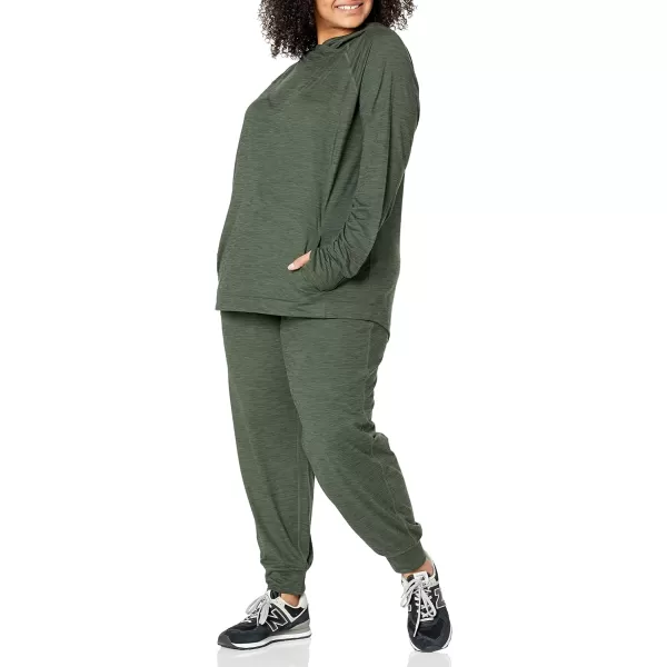 Amazon Essentials Womens Brushed Tech Stretch Popover Hoodie Available in Plus SizeDark Green Space Dye