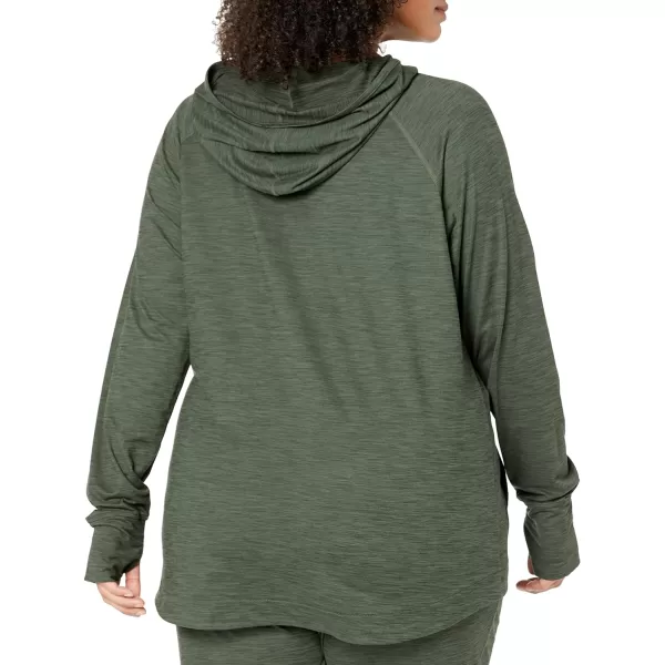 Amazon Essentials Womens Brushed Tech Stretch Popover Hoodie Available in Plus SizeDark Green Space Dye