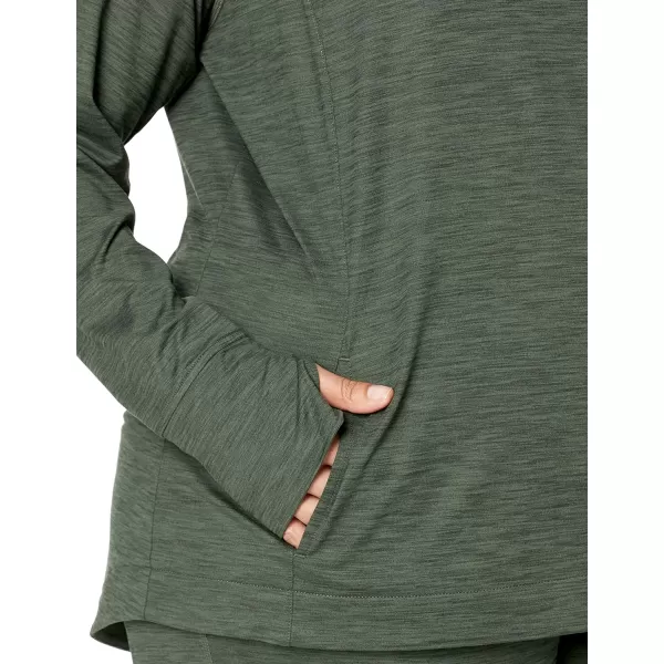 Amazon Essentials Womens Brushed Tech Stretch Popover Hoodie Available in Plus SizeDark Green Space Dye