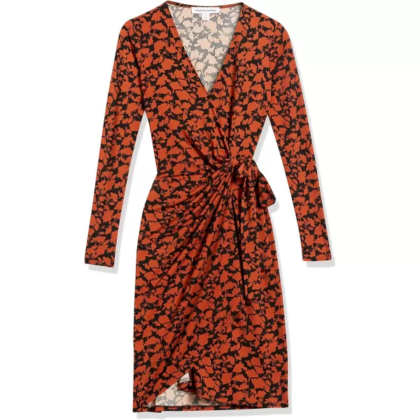 Amazon Essentials Womens Long Sleeve Classic Wrap Dress Available in Plus SizeBrown Floral Print