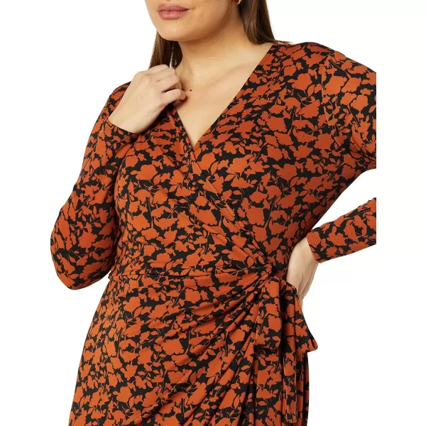 Amazon Essentials Womens Long Sleeve Classic Wrap Dress Available in Plus SizeBrown Floral Print