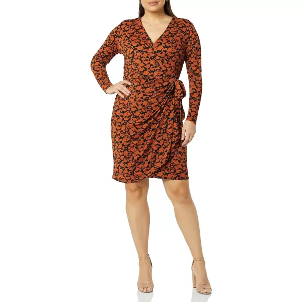 Amazon Essentials Womens Long Sleeve Classic Wrap Dress Available in Plus SizeBrown Floral Print