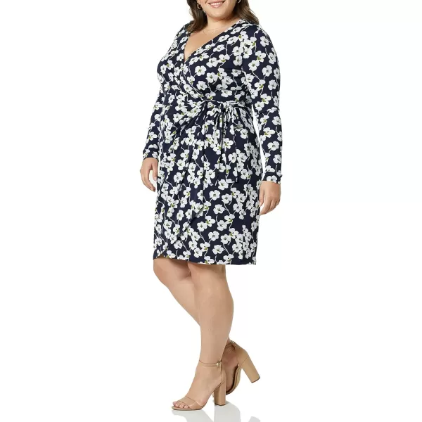 Amazon Essentials Womens Long Sleeve Classic Wrap Dress Available in Plus SizeNavy Flowers