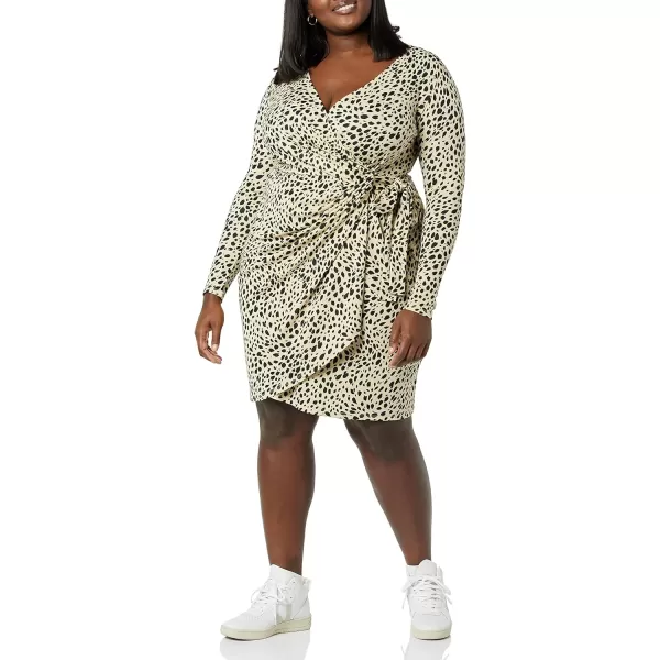 Amazon Essentials Womens Long Sleeve Classic Wrap Dress Available in Plus SizeTan Cheetah