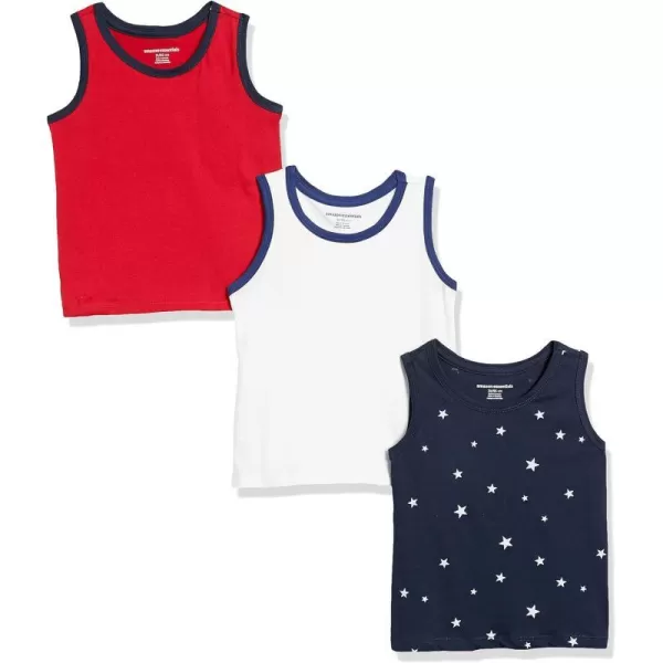 Amazon Essentials Boys and Toddlers Sleeveless Tank Tops Multipacks3 Navy StarsRedWhite