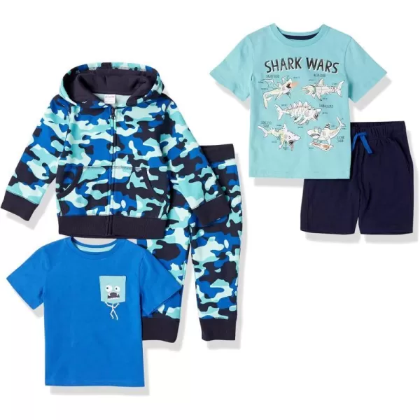 Amazon Essentials Boys and Toddlers Sweatsuit TShirts Shorts MixandMatch OutfitGift Sets Previously Spotted ZebraBlue CamoNavyMonster PrintSharks