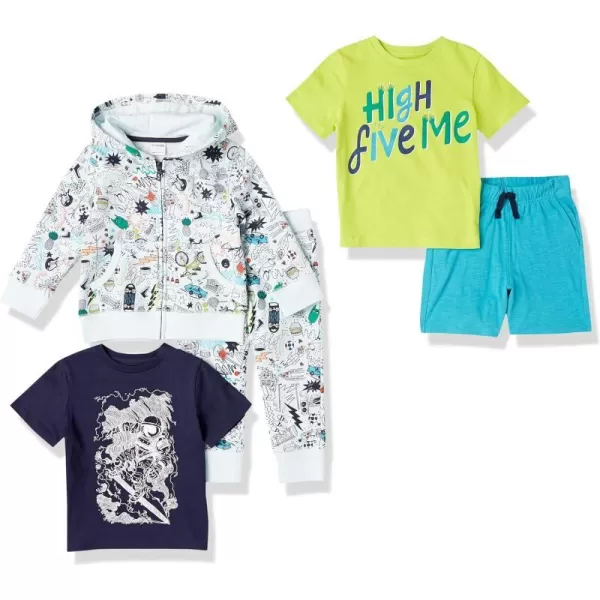 Amazon Essentials Boys and Toddlers Sweatsuit TShirts Shorts MixandMatch OutfitGift Sets Previously Spotted ZebraBlue HeatherLime GreenNavy AstronautWhite Doodles