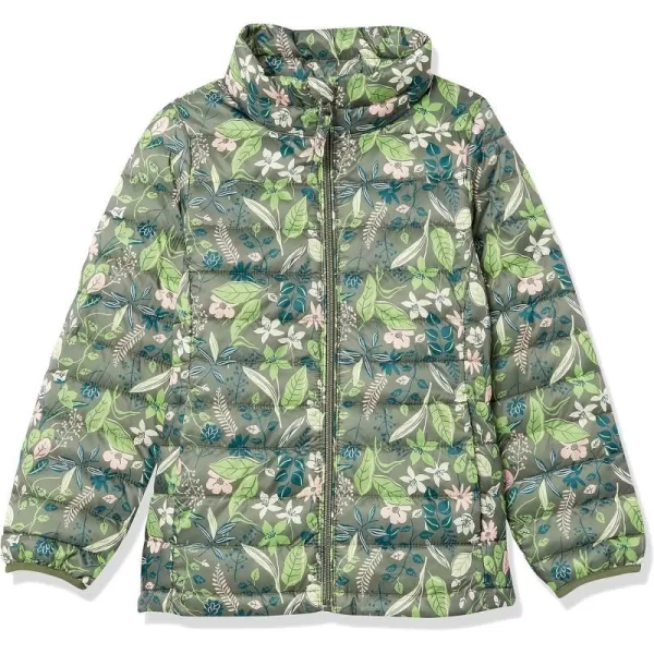 Amazon Essentials Girls and Toddlers Lightweight WaterResistant Packable Mock Puffer JacketGreen Floral