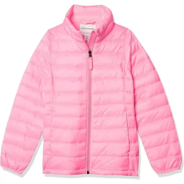 Amazon Essentials Girls and Toddlers Lightweight WaterResistant Packable Mock Puffer JacketNeon Pink