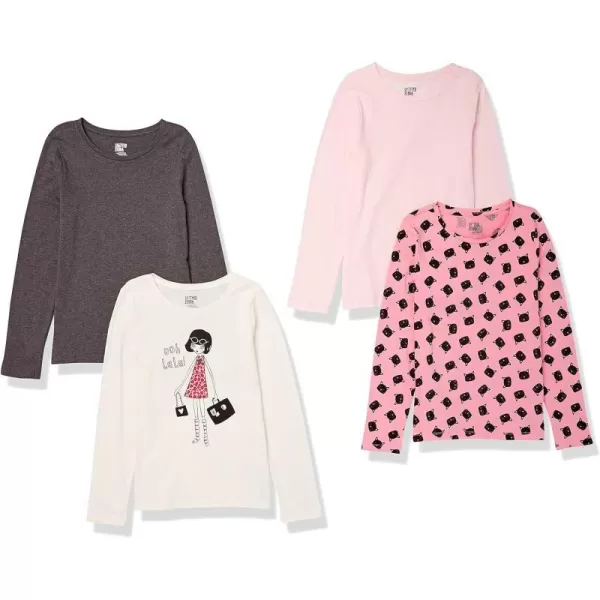 Amazon Essentials Girls and Toddlers LongSleeve TShirts Previously Spotted Zebra Multipacks4 Charcoal HeatherLight PinkPinkMeow