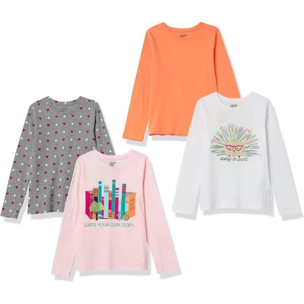 Amazon Essentials Girls and Toddlers LongSleeve TShirts Previously Spotted Zebra Multipacks4 GreyPinkOrange