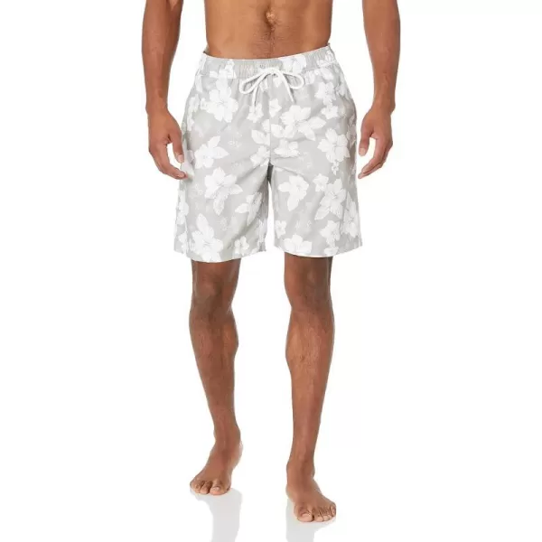 Amazon Essentials Mens 9 QuickDry Swim TrunkGrey Hibiscus Flower