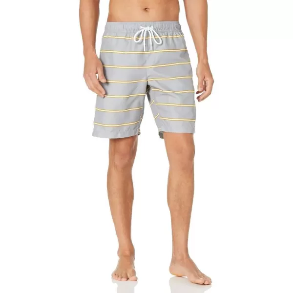 Amazon Essentials Mens 9 QuickDry Swim TrunkGrey Stripe