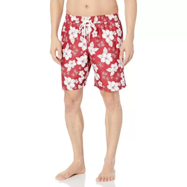 Amazon Essentials Mens 9 QuickDry Swim TrunkRed Hibiscus Flower