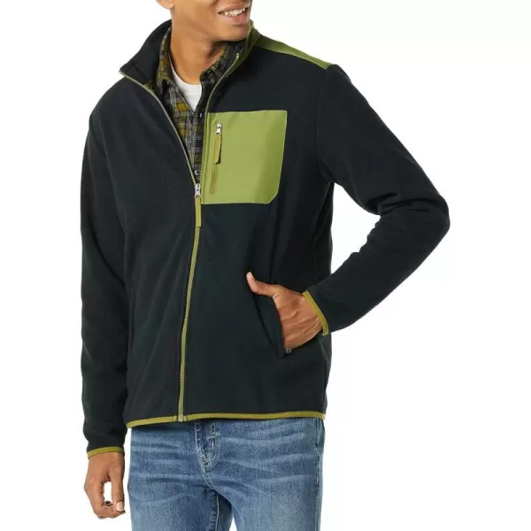 Amazon Essentials Mens FullZip Polar Fleece Jacket Available in Big amp TallPolyester BlackOlive Color Block