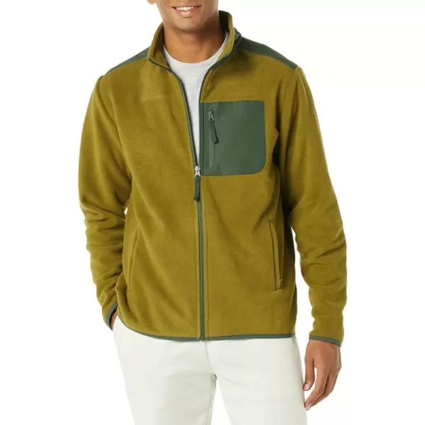 Amazon Essentials Mens FullZip Polar Fleece Jacket Available in Big amp TallPolyester Golden Olive Green Color Block