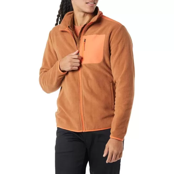 Amazon Essentials Mens FullZip Polar Fleece Jacket Available in Big amp TallPolyester Khaki Brown Orange Color Block