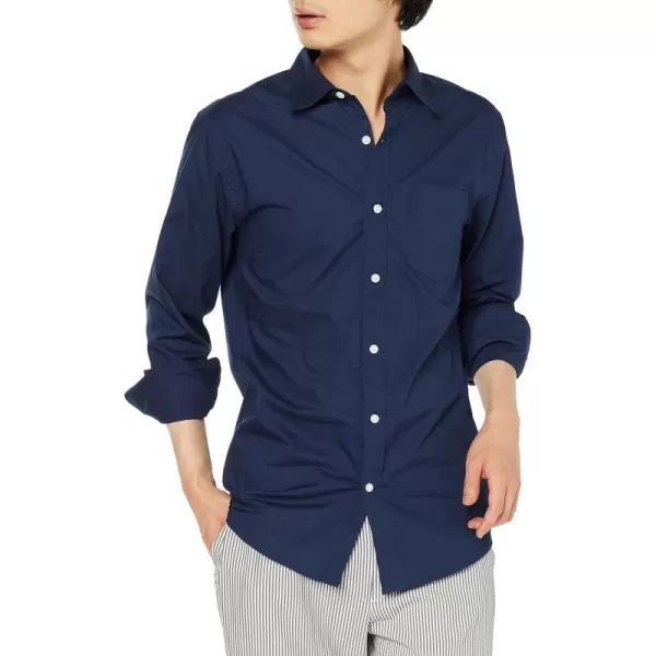 Amazon Essentials Mens RegularFit LongSleeve Casual Poplin ShirtNavy