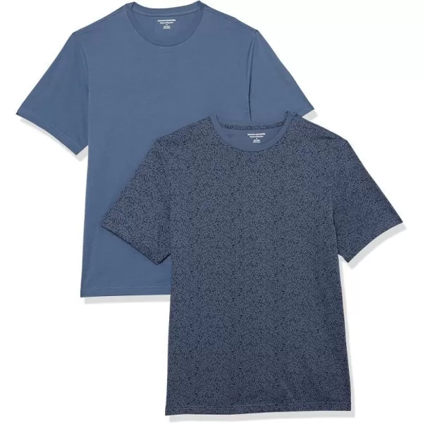 Amazon Essentials Mens RegularFit ShortSleeve Crewneck TShirt Pack of 2Washed BlueFloral Print