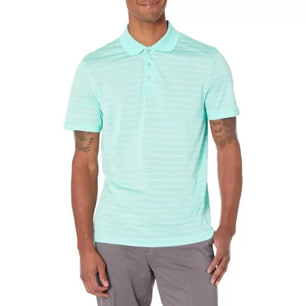 Amazon Essentials Mens SlimFit QuickDry Golf Polo ShirtAqua Blue Stripe