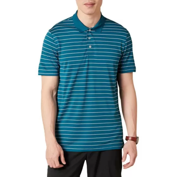 Amazon Essentials Mens SlimFit QuickDry Golf Polo ShirtBlue White Mini Stripe