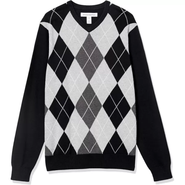 Amazon Essentials Mens VNeck Sweater Available in Big amp TallBlack Argyle