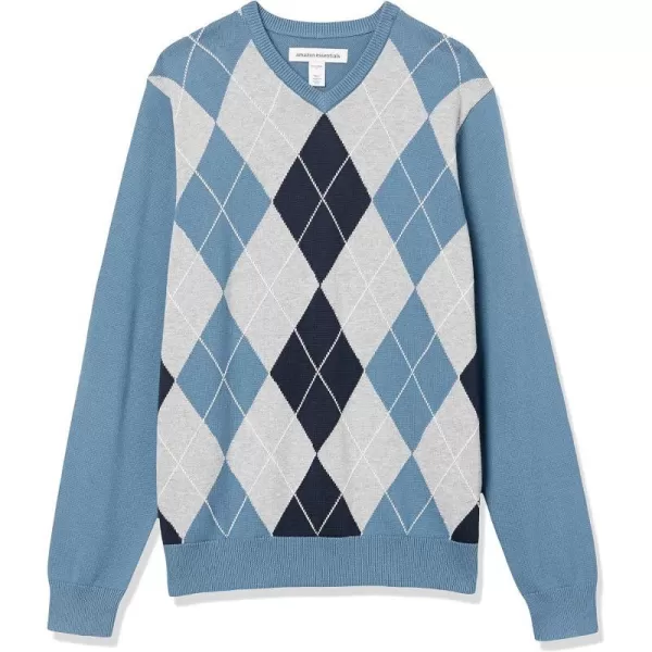 Amazon Essentials Mens VNeck Sweater Available in Big amp TallBlue Argyle