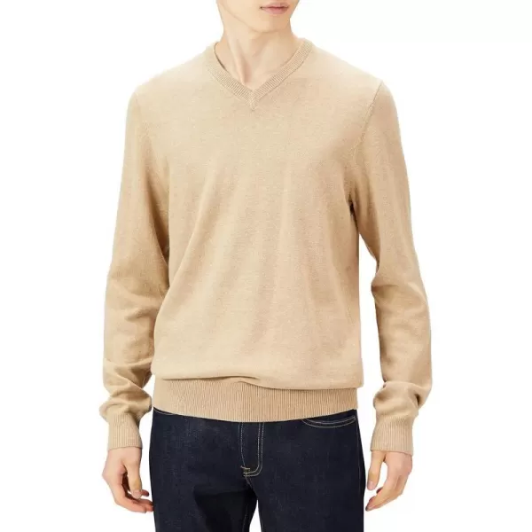 Amazon Essentials Mens VNeck Sweater Available in Big amp TallCamel Heather