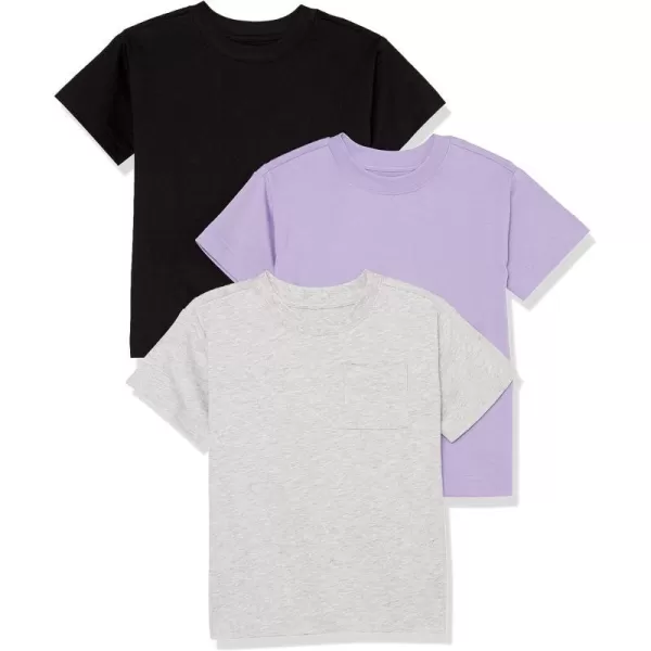 Amazon Essentials Unisex Kids and Toddlers Modern ShortSleeve TShirt Pack of 3BlackGrey HeatherPurple