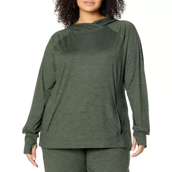 Amazon Essentials Womens Brushed Tech Stretch Popover Hoodie Available in Plus SizeDark Green Space Dye