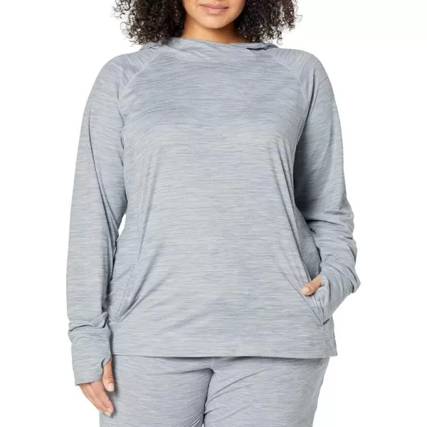 Amazon Essentials Womens Brushed Tech Stretch Popover Hoodie Available in Plus SizeGrey