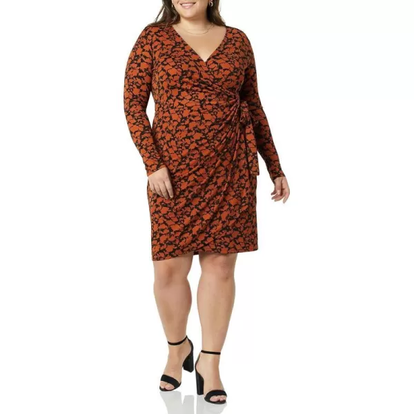 Amazon Essentials Womens Long Sleeve Classic Wrap Dress Available in Plus SizeBlack Floral Print