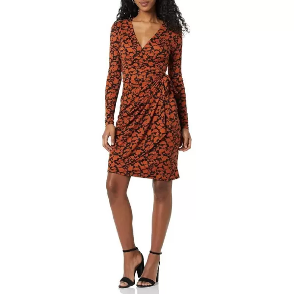 Amazon Essentials Womens Long Sleeve Classic Wrap Dress Available in Plus SizeBrown Floral Print