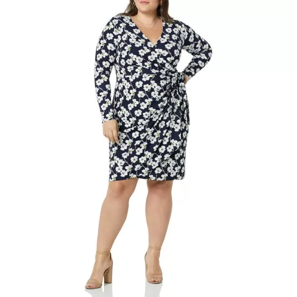 Amazon Essentials Womens Long Sleeve Classic Wrap Dress Available in Plus SizeNavy Flowers