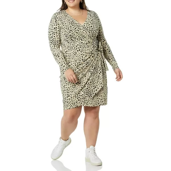 Amazon Essentials Womens Long Sleeve Classic Wrap Dress Available in Plus SizeTan Cheetah