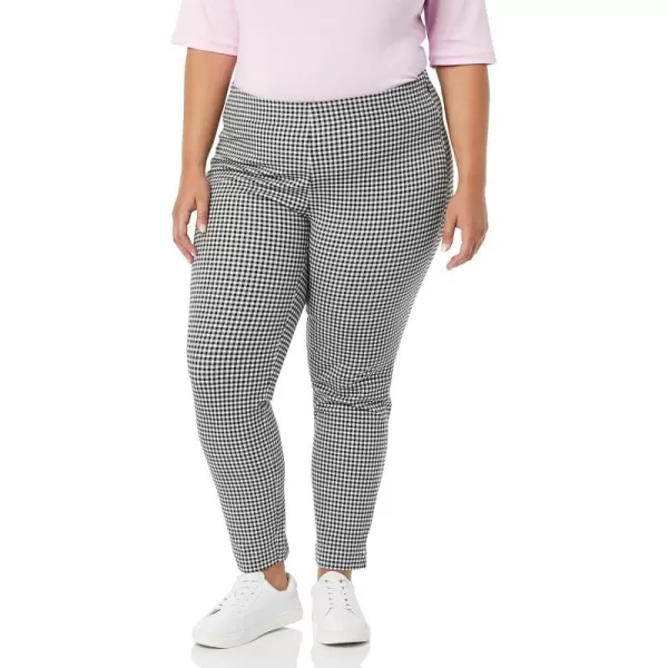 Amazon Essentials Womens SlimFit BiStretch Side Zip Ankle PantWhiteBlack Gingham