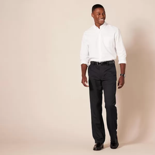 Amazon Essentials Mens ClassicFit ExpandableWaist FlatFront Dress PantPolyester Black
