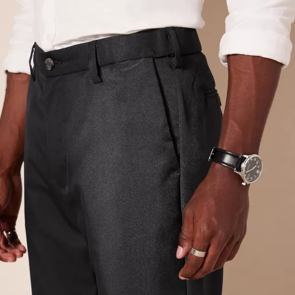 Amazon Essentials Mens ClassicFit ExpandableWaist FlatFront Dress PantPolyester Black