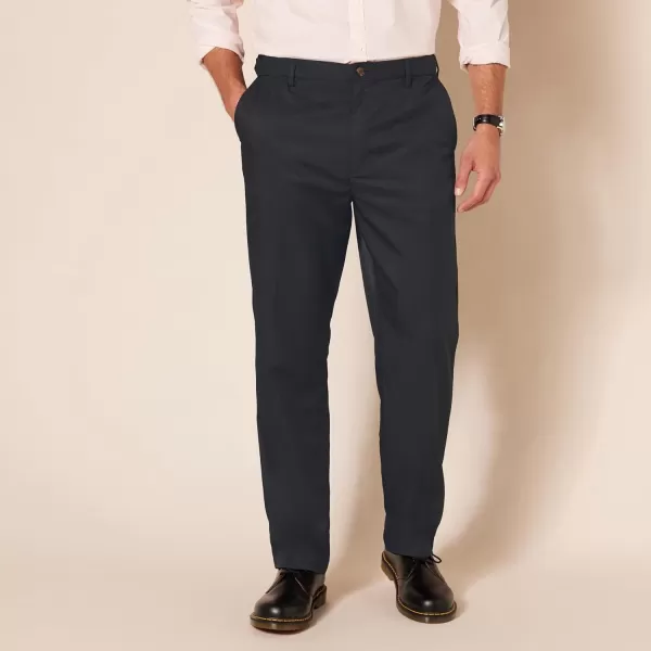 Amazon Essentials Mens ClassicFit ExpandableWaist FlatFront Dress PantPolyester Black
