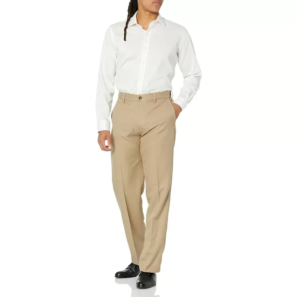 Amazon Essentials Mens ClassicFit ExpandableWaist FlatFront Dress PantPolyester Khaki Brown